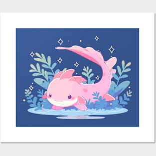 Tiny Axolotl - Adorable Salamander Amphibian Posters and Art